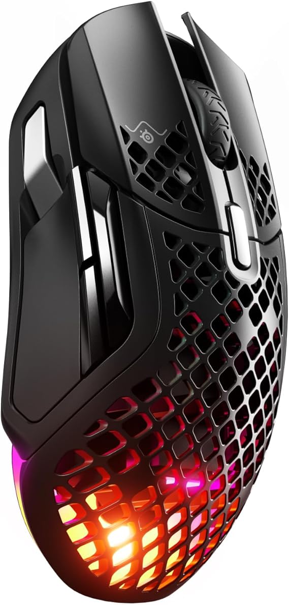 SteelSeries Aerox 5 Wireless - Ratón gaming perforado RGB - Diseño ultraligero resistente al agua - 9 botones - Bluetooth/2,4 GHz - Sensor óptico TrueMove Air 18K DPI