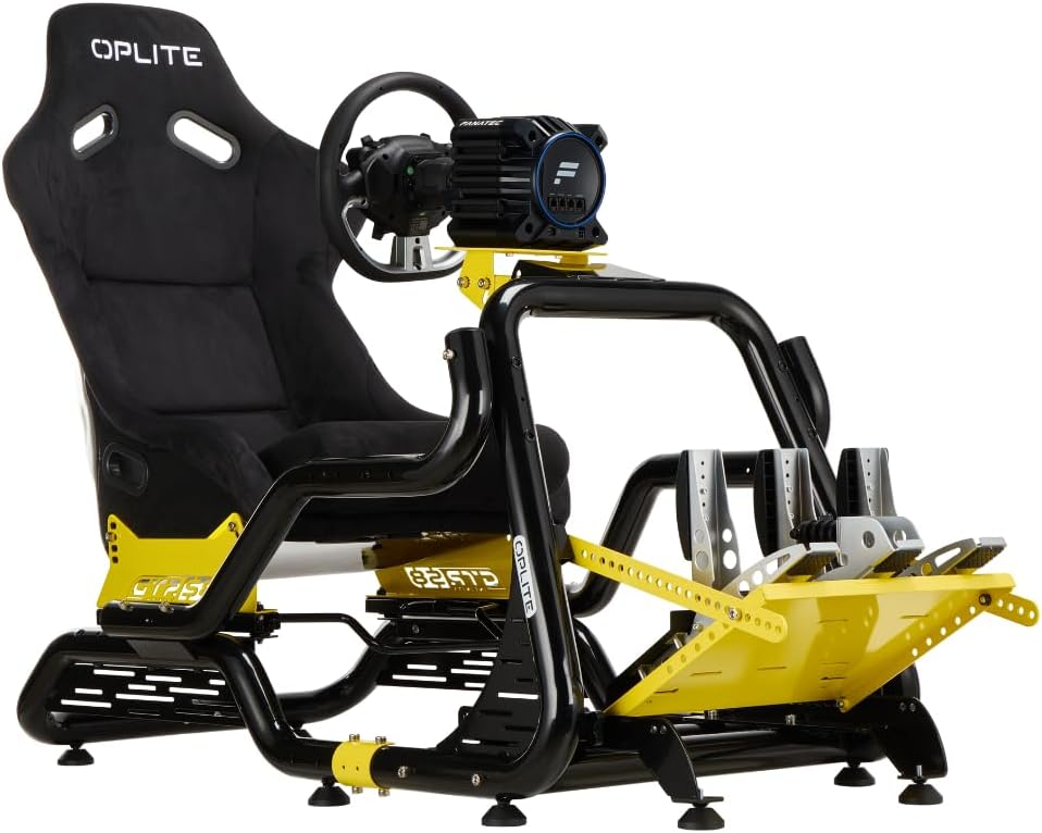 OPLITE Cockpit GTR S8 Elite Force Amarillo Cockpit Profesional para Simulación de Carreras Simracing y Flightsim Conducción con Tubos de Refuerzo Laterales