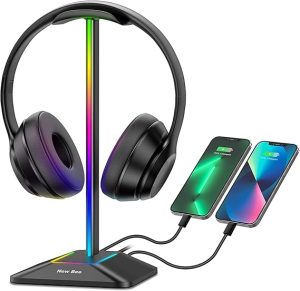 Soporte Auriculares, Soporte Cascos Gaming RGB Cargador USB Tipo C y Transferencia de Datos, Universal, para Todos los Auriculares de Escritorio (Negro)