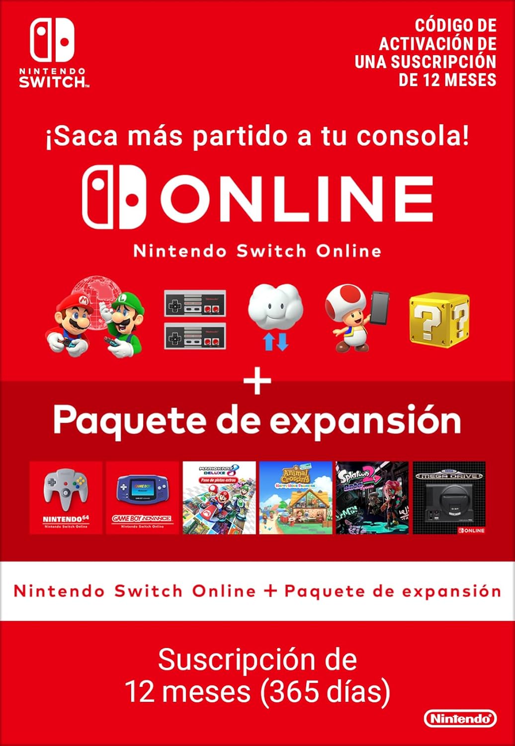 Nintendo Switch Online + Paquete de expansión (Suscripción individual) - Standard | Nintendo Switch - Código de descargaNintendo Switch Online + Paquete de expansión (Suscripción individual) - Standard | Nintendo Switch - Código de descarga