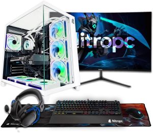 Pack Nitro Plus | PC Intel i9 12900K 16/24 5.2 GHz, RTX 5070 de 12 GB, 32 GB de RAM, M2 de 2 TB, Windows 11, RGB | Wi-Fi, monitor curvo 27 PULGADAS teclado, ratón y cascos COLOR blanco