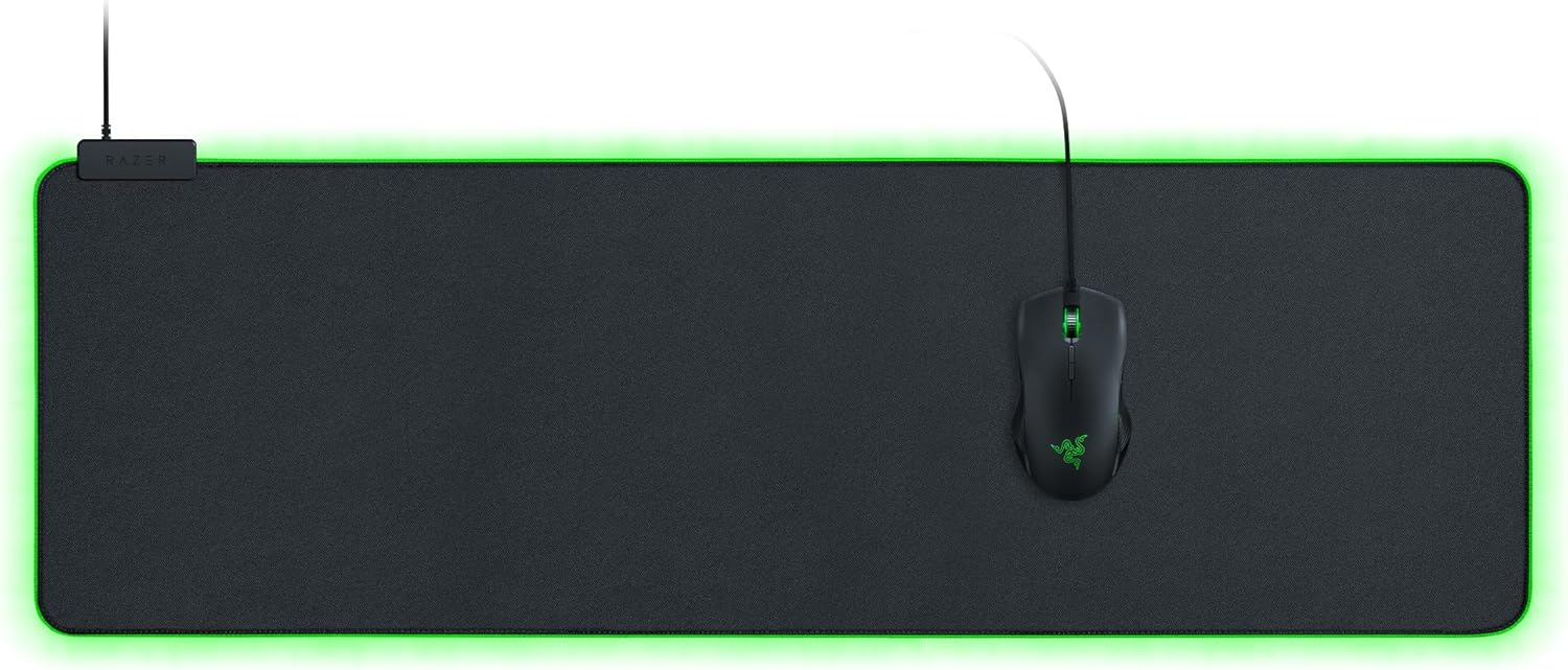 Razer Goliathus Extended Chroma - Alfombrilla suave para juegos con iluminación RGB (soporte para cables, superficie de tela, borde cosido, optimizado para todos los ratones) Negro