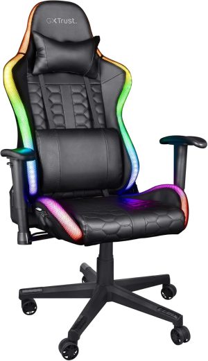 Silla Gaming Trust Gaming GXT 716 Rizza iluminación LED RGB 350 Colores Respaldo Inclinable color Negro