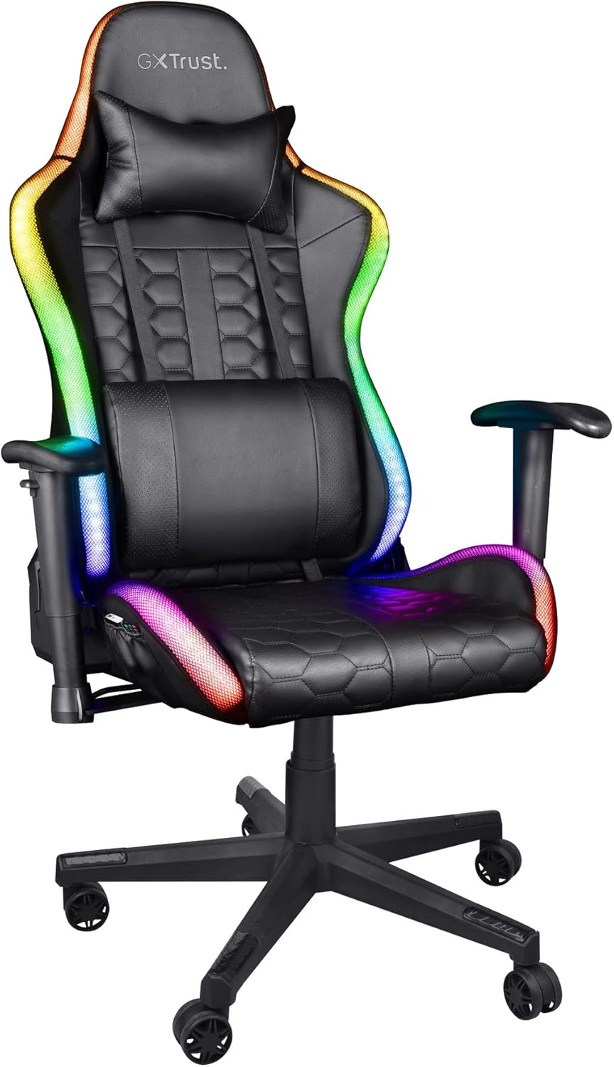 Silla Gaming Trust Gaming GXT 716 Rizza iluminación LED RGB 350 Colores Respaldo Inclinable color Negro