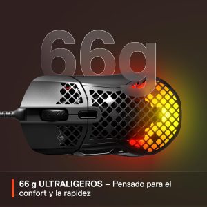 Ratón gaming perforado SteelSeries Aerox 5 RGB Diseño ultraligero resistente al agua Sensor óptico TrueMove Air 18K DPI
