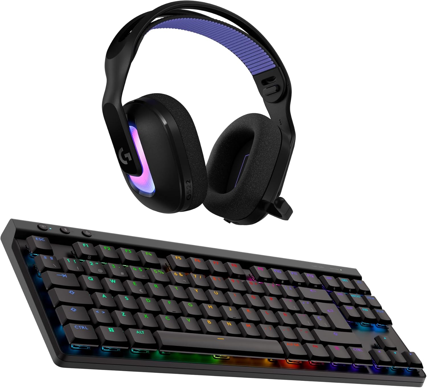 Logitech G522 Lightspeed Auriculares inalámbricos y G515 Lightspeed TKL Teclado inalámbrico conexión por Cable y por Bluetooth color Negro