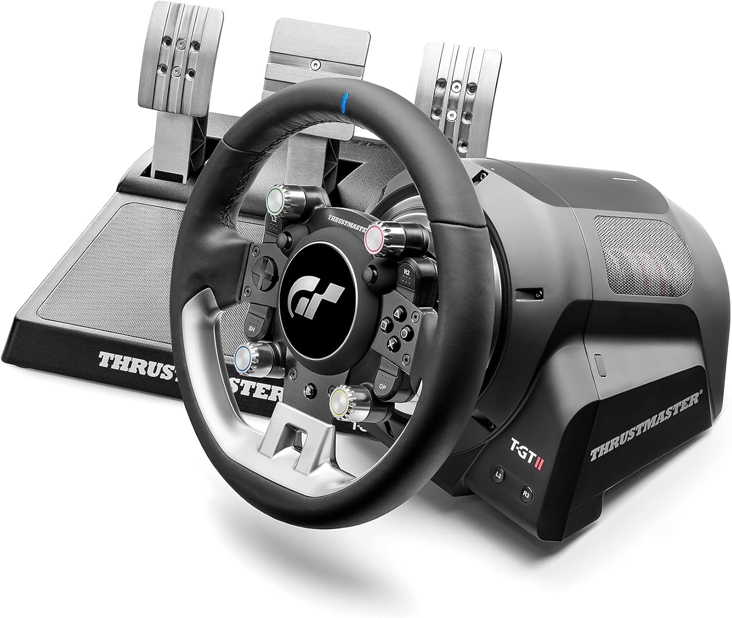 Volante Thrustmaster T-GT II PS5, PS4 y PC (Motor de 40W, Tecnología T-DFB Profundidad, Revestido en Piel, Incluye 3 Pedales T3PA GT II Negro