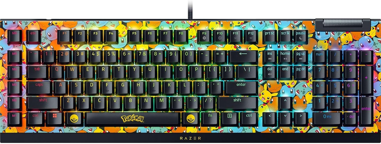 Razer BlackWidow V4 X edición Pokémon Teclado mecánico Teclas ABS de Doble Disparo